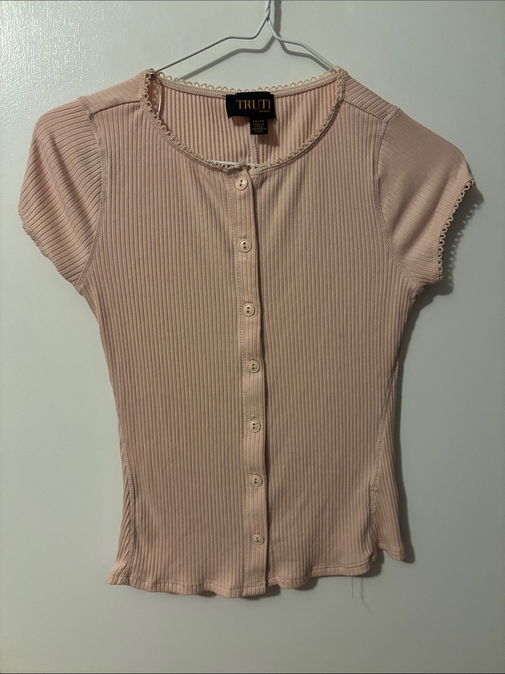 Casual Everyday Truth Blush Pink Ribbed Button-Front Short Sleeve Top